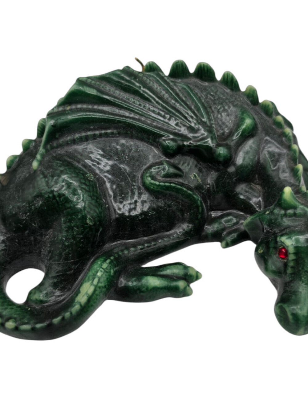 Vintage 1990s green wax dragon candle red glass eyes Mythical Large